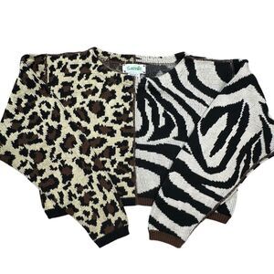 Greenie Sweater Women's Size Medium Crop Leopard‎ Print / Zebra Print